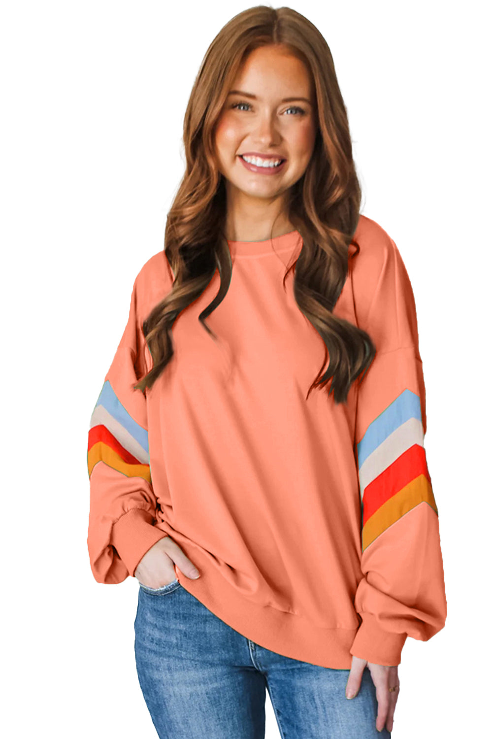 Flamingo Patchwork Drop Sleeve Loose Sweatshirt