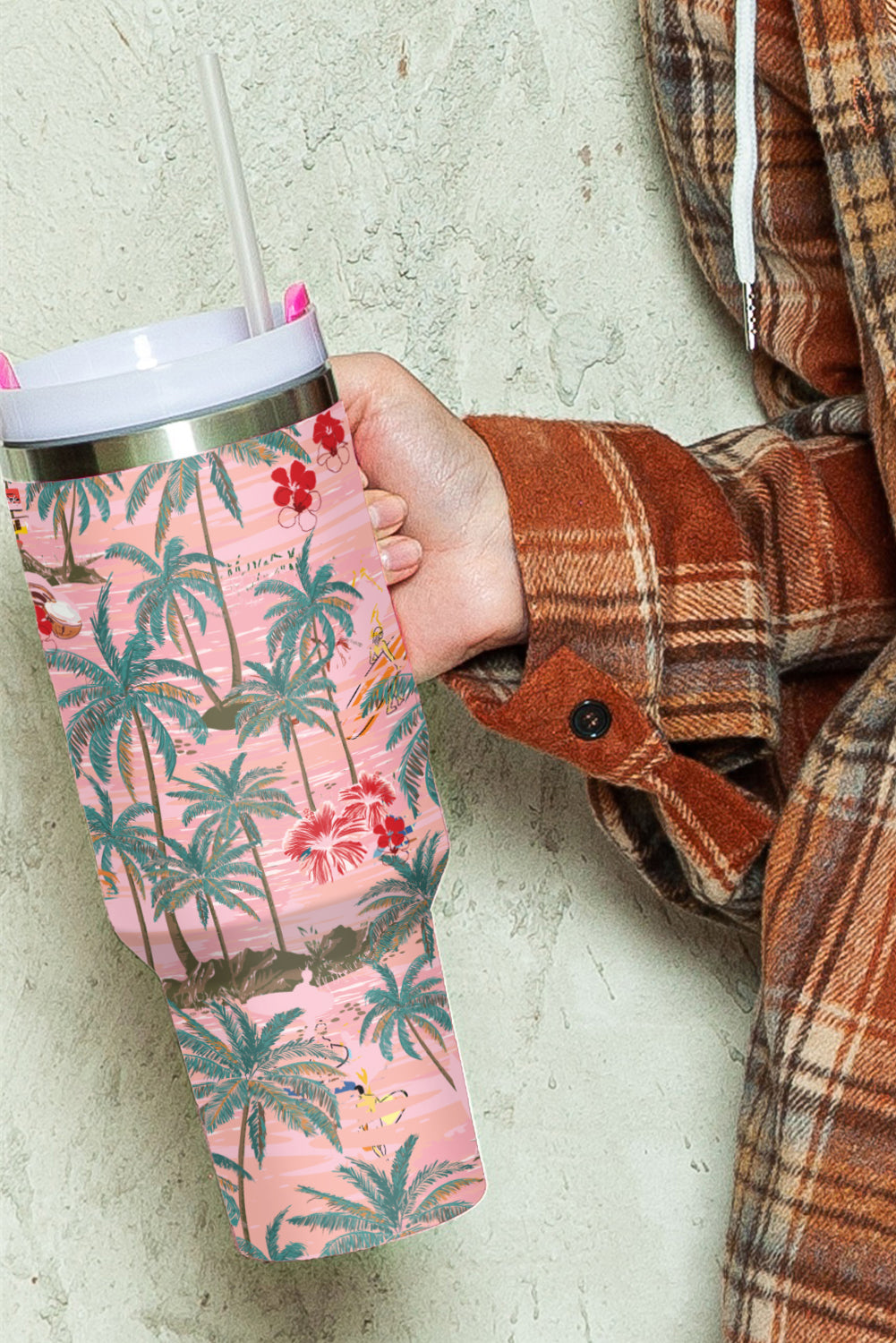 Rose Red Tropical Trees Print Stainless Steel Tumbler 40oz