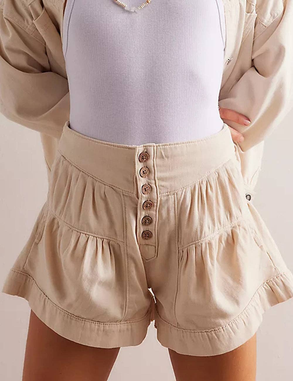 Ladies Solid Color Cotton Denim Shorts SKS408