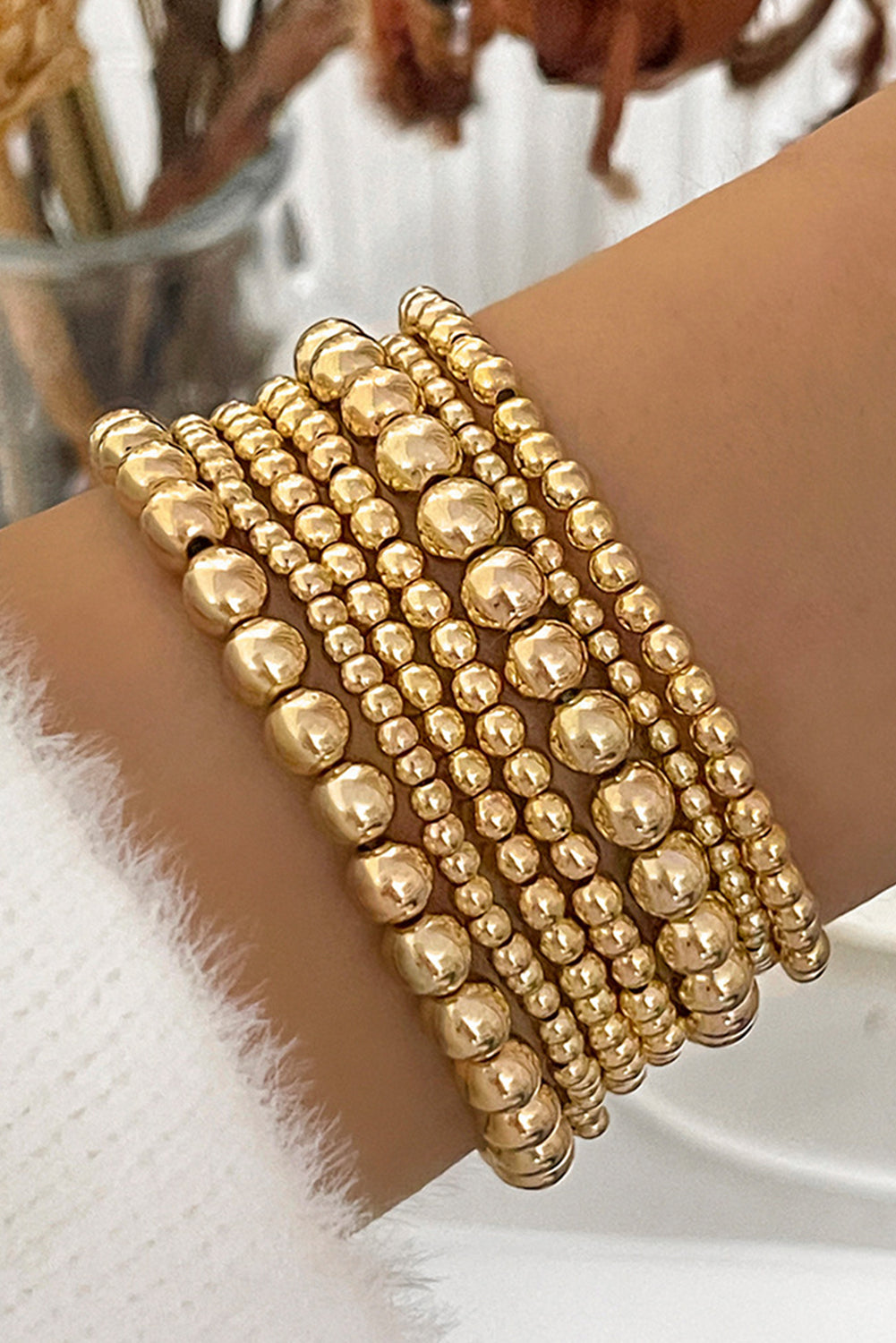 Gold 7pcs Set Minimalist Beaded Luxury Bracelet Set