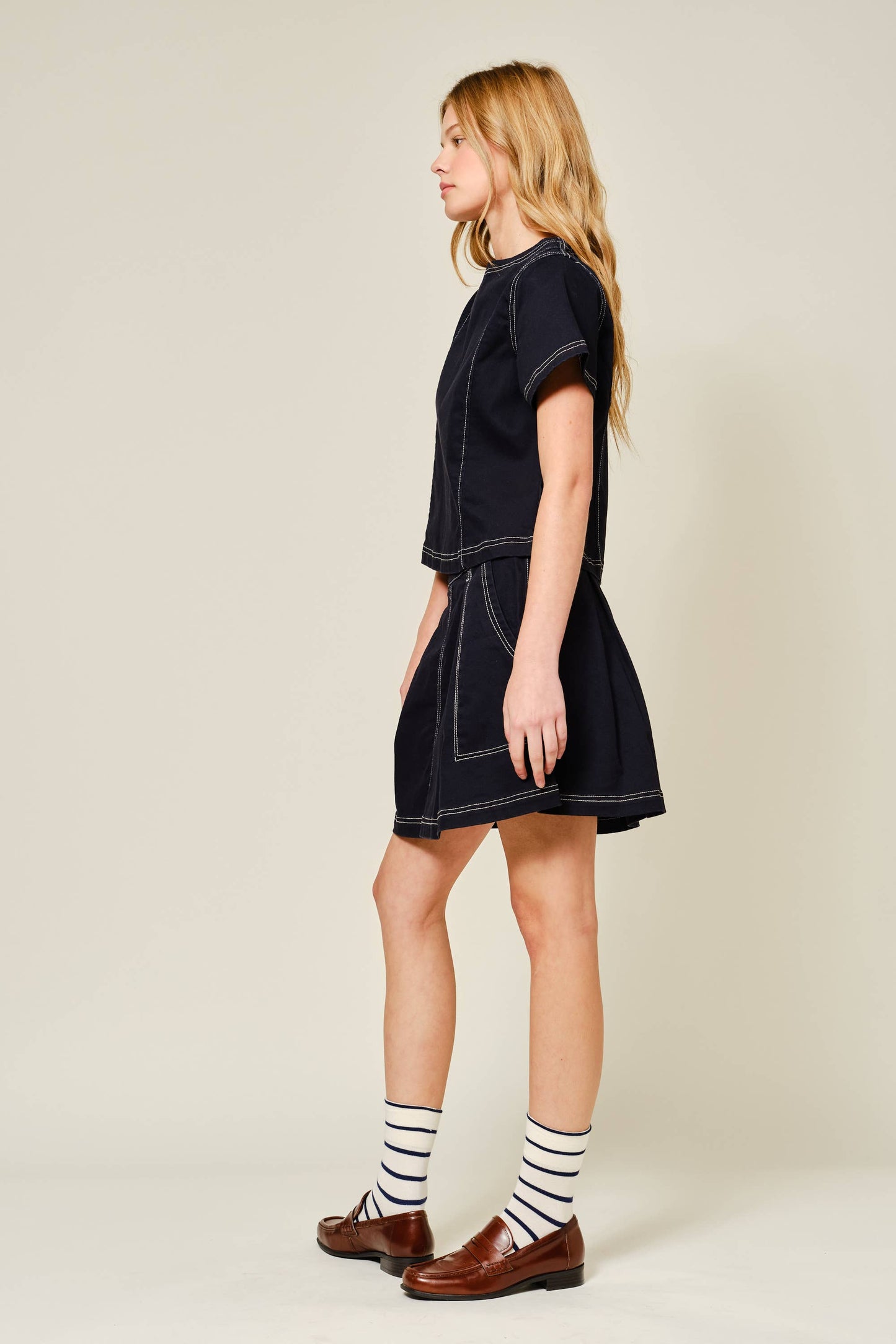 SUPER STRETCH STITCHES DETAIL A LINE COTTON SKIRT