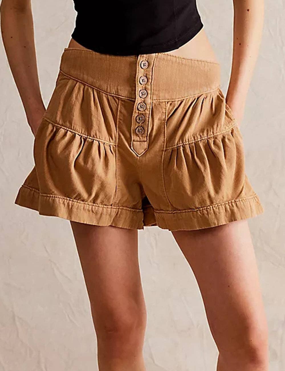Ladies Solid Color Cotton Denim Shorts SKS408