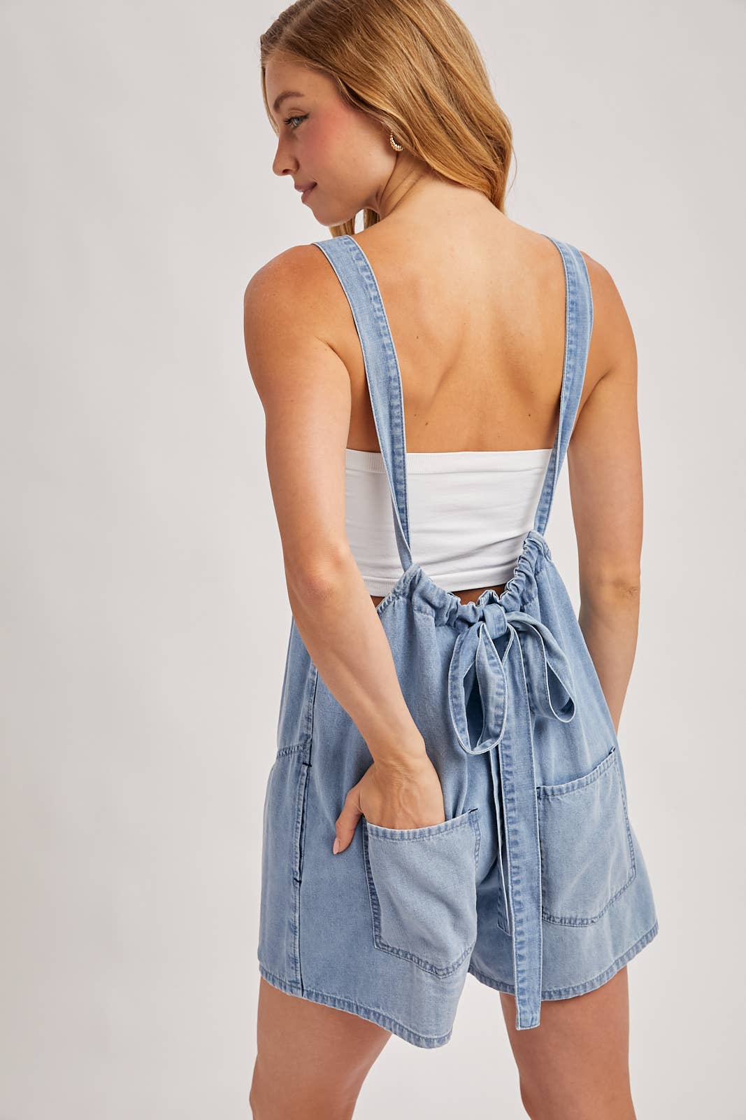 DENIM WASHED SHORTALLS ROMPER