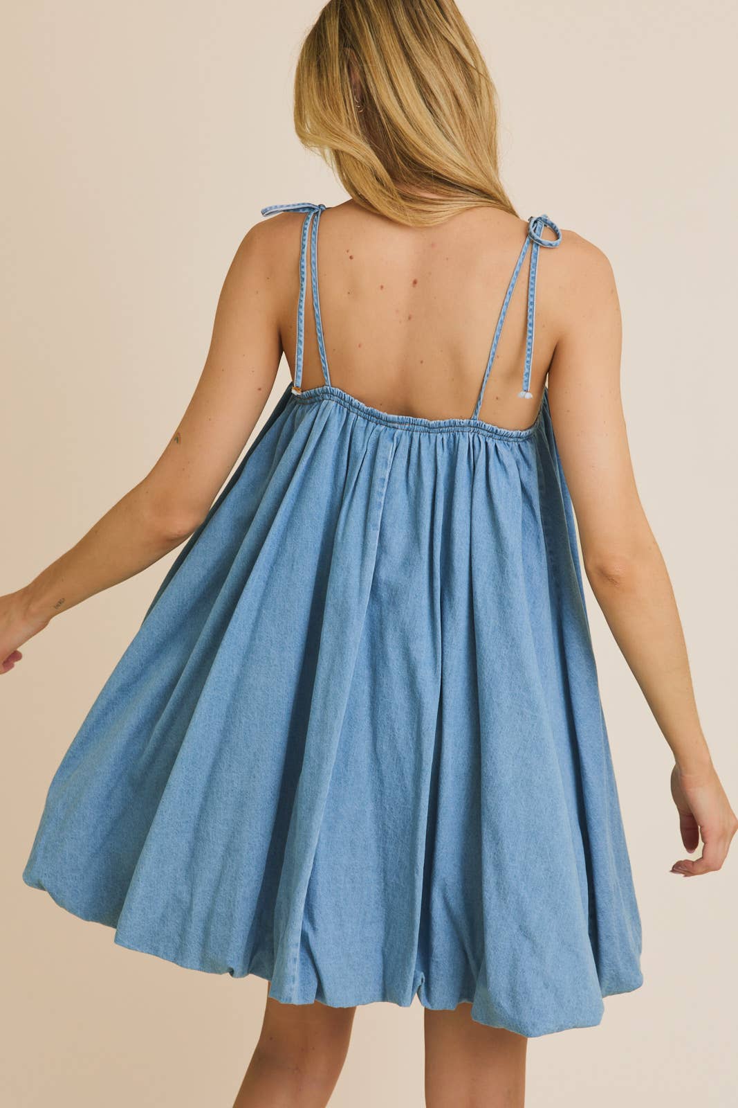 SHOULDER TIE BUBBLE MINI DRESS