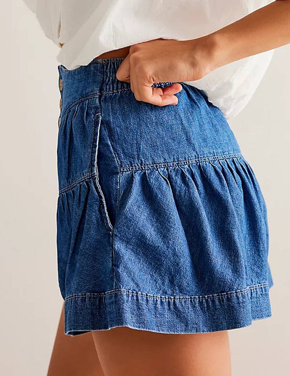 Ladies Solid Color Cotton Denim Shorts SKS408