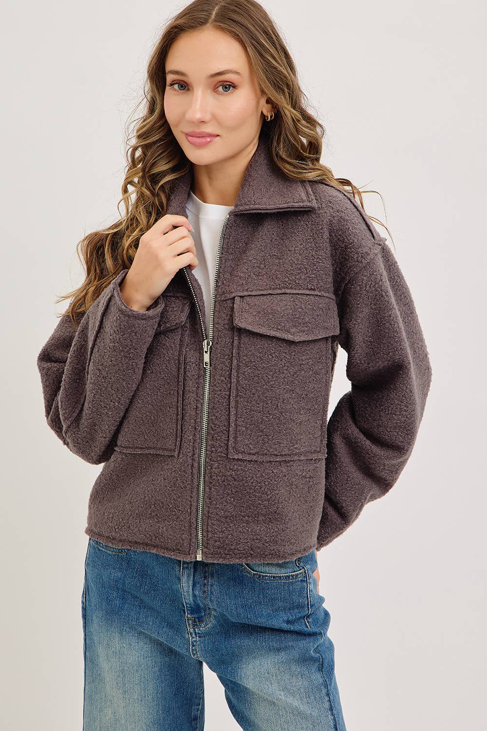 TEXTURED BOMBER JACKET/OUTERWEAR