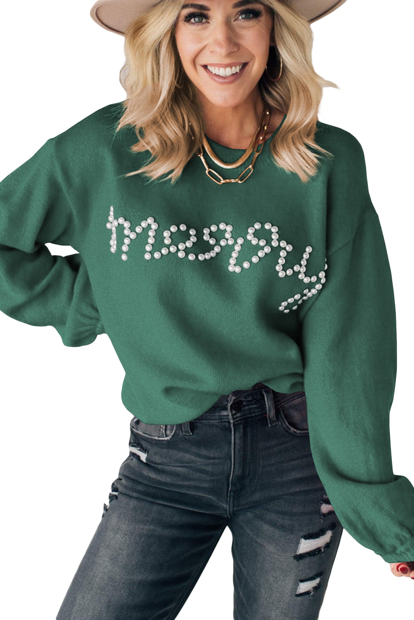 Blackish Green Pearl Merry Knit Sweater