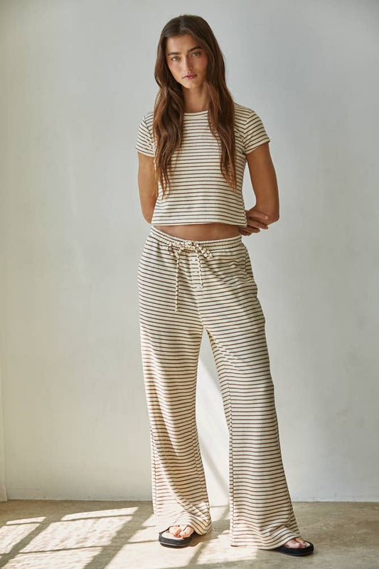 Knit Polyester Cotton Striped Flare Pants