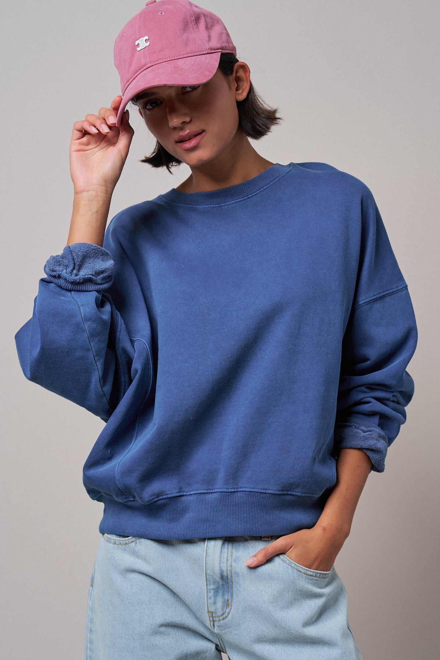 Crew Neck Comfort Washed  Sweatshirt