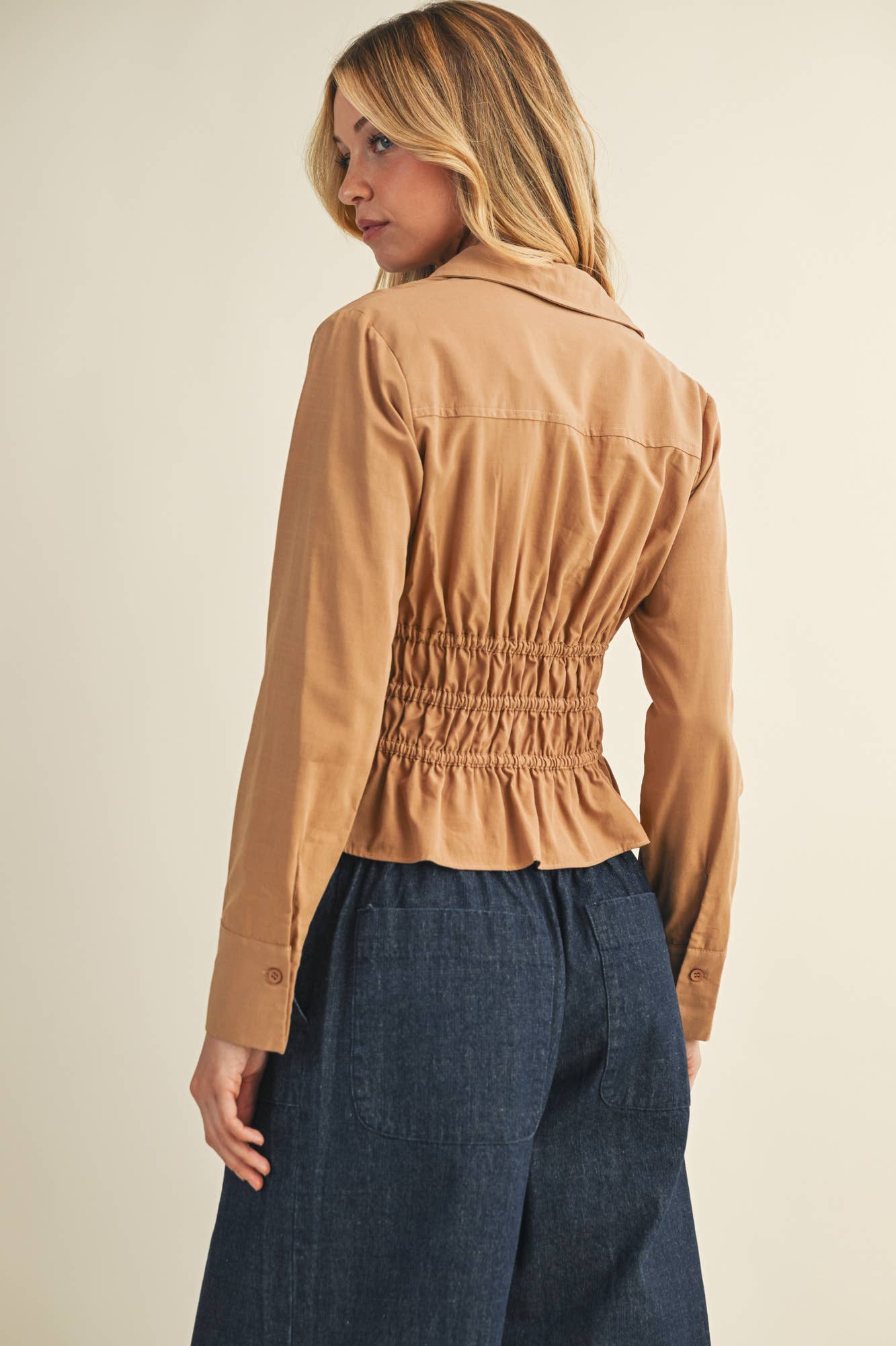 ELASTIC WAIST TIE CLOSURE SHIRT TOP