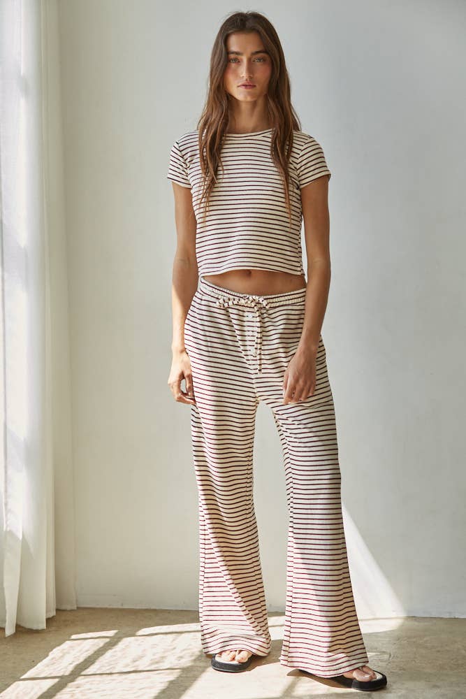 Knit Polyester Cotton Striped Flare Pants