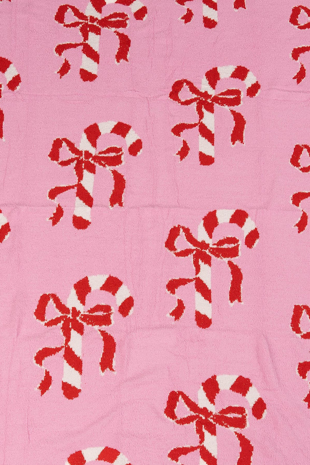 Bright Pink Bow Candy Cane Pattern Soft Fleece Blanket