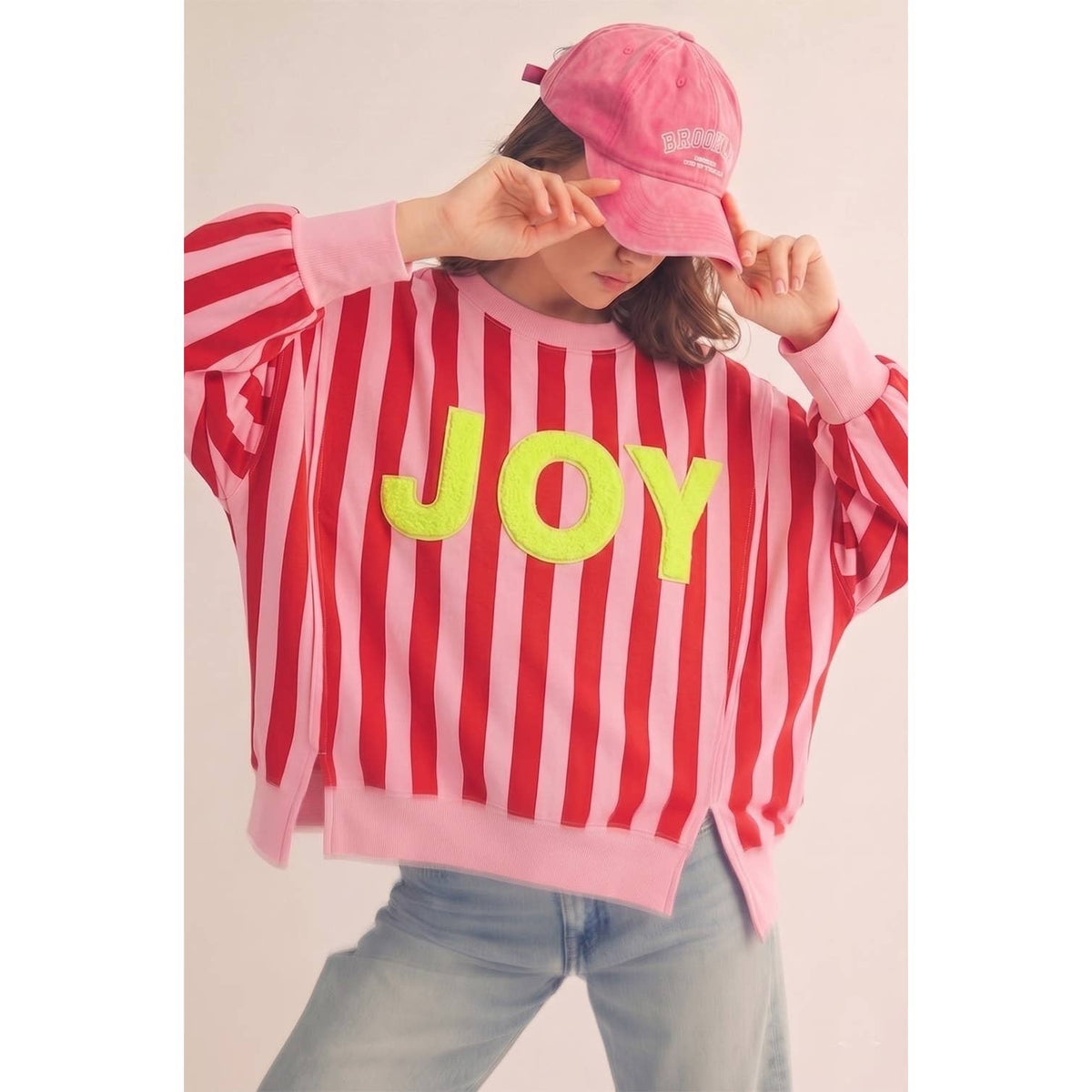 Oversized Striped Sweatshirt Featuring Bold Neon Top