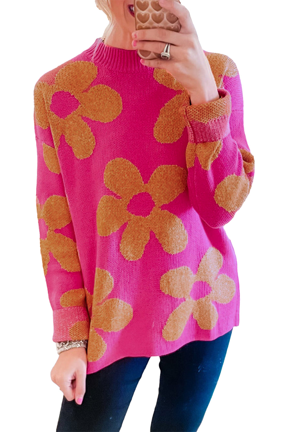 Rose 60s Vintage Flower Pattern Long Sleeve Sweater