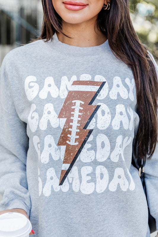 Gray GAME DAY Lightning Football Print Pullover Sweatshirt