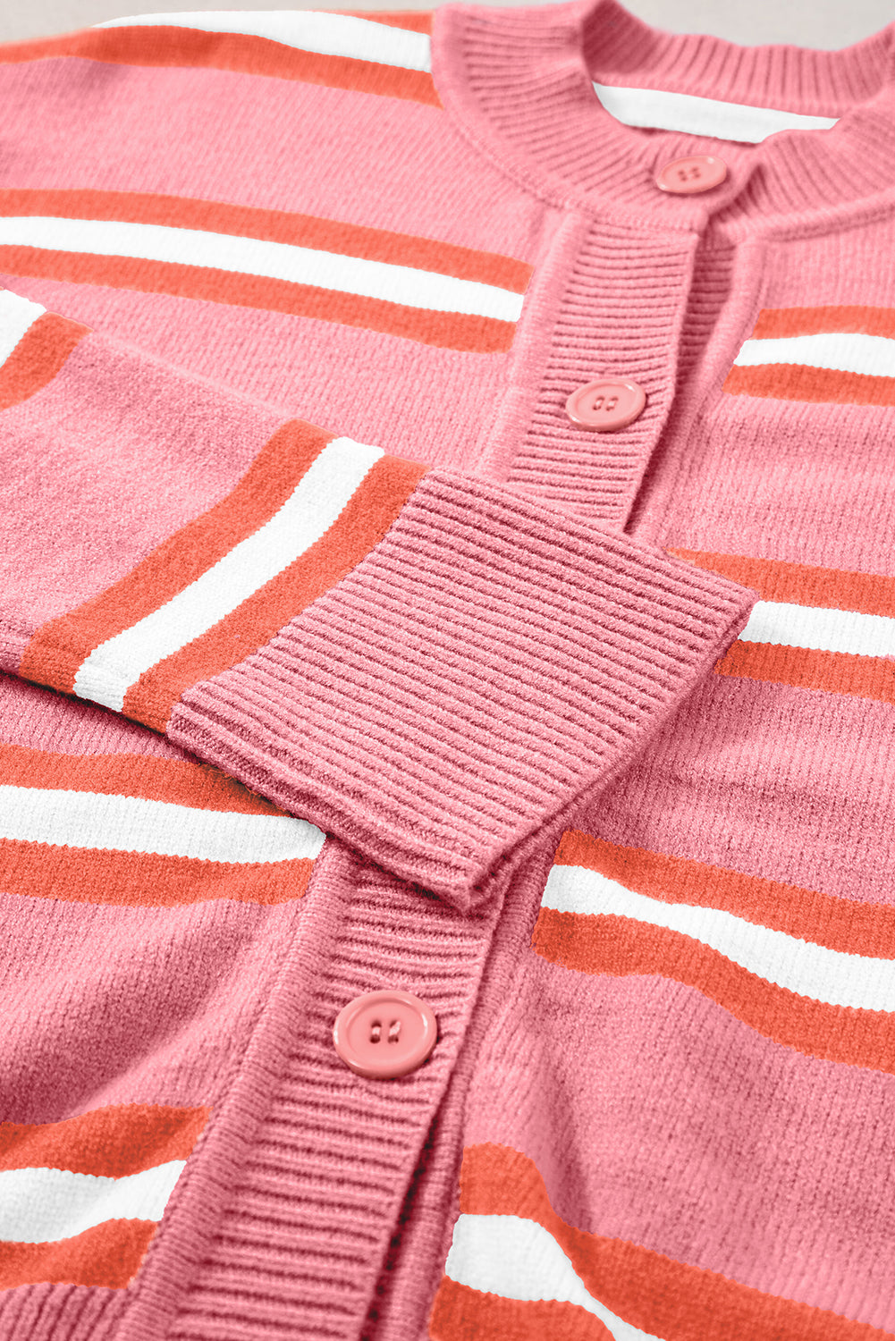 Pink Stripe Button-up Short Cardigan