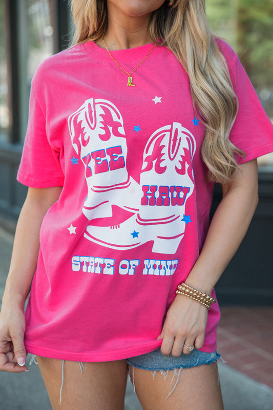 Rose Red YEE HAW Boots Graphic Round Neck Tee