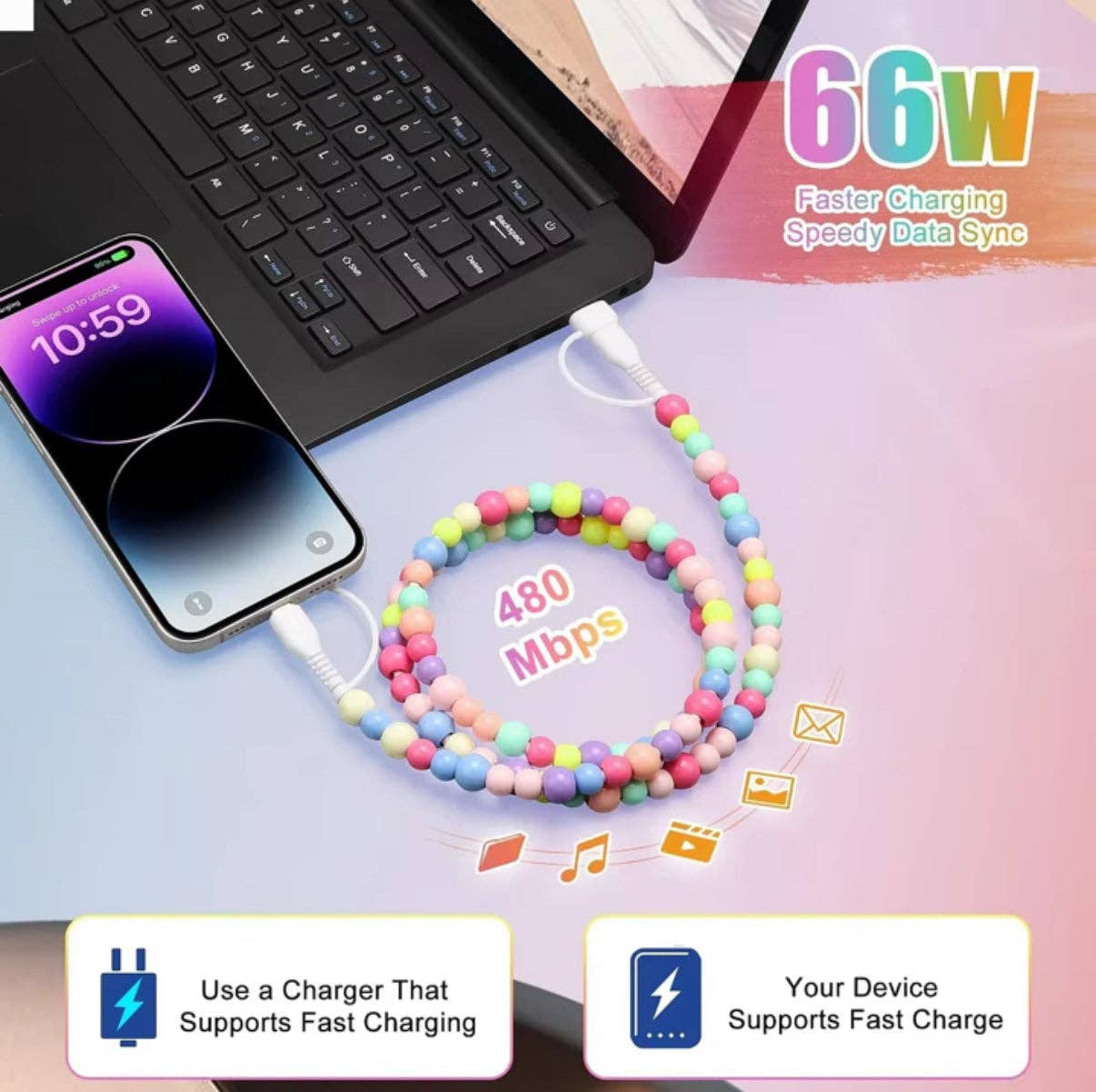 Turquoise Beaded 4-IN-1 Charging Cable