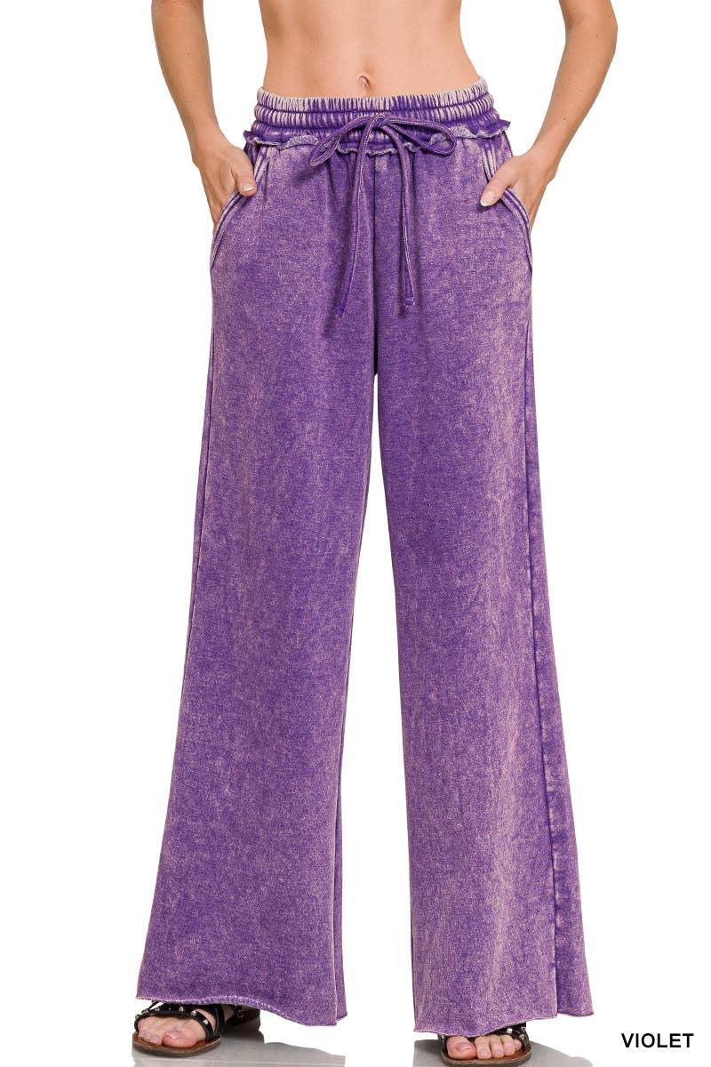 Acid Wash Fleece Sweatpants With Pockets