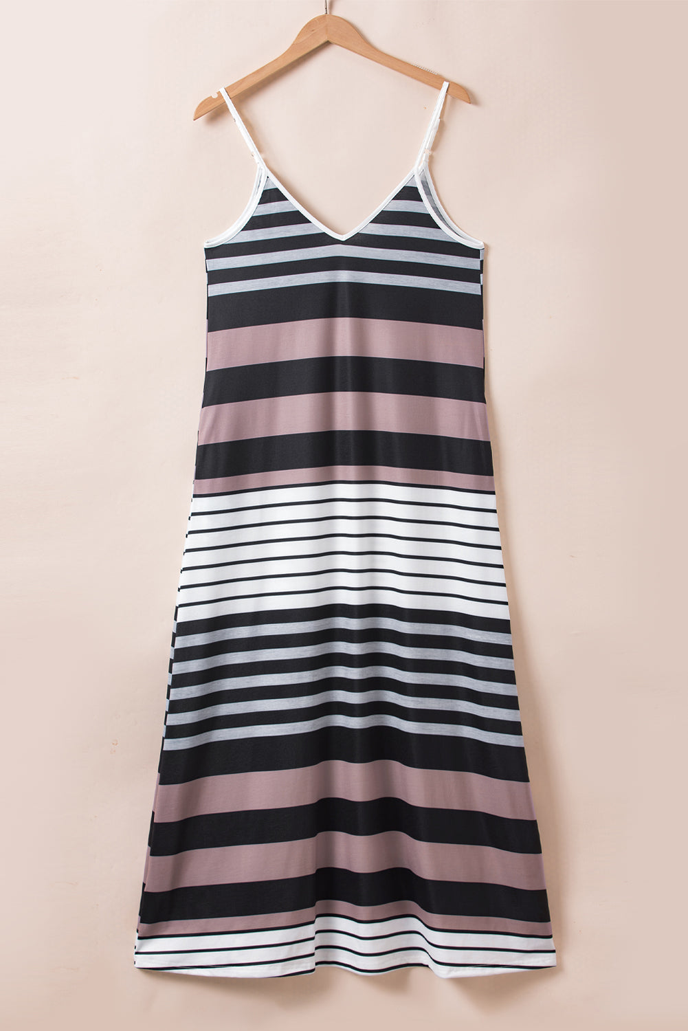 Multicolour Stripes Spaghetti Straps V Neck Maxi Dress