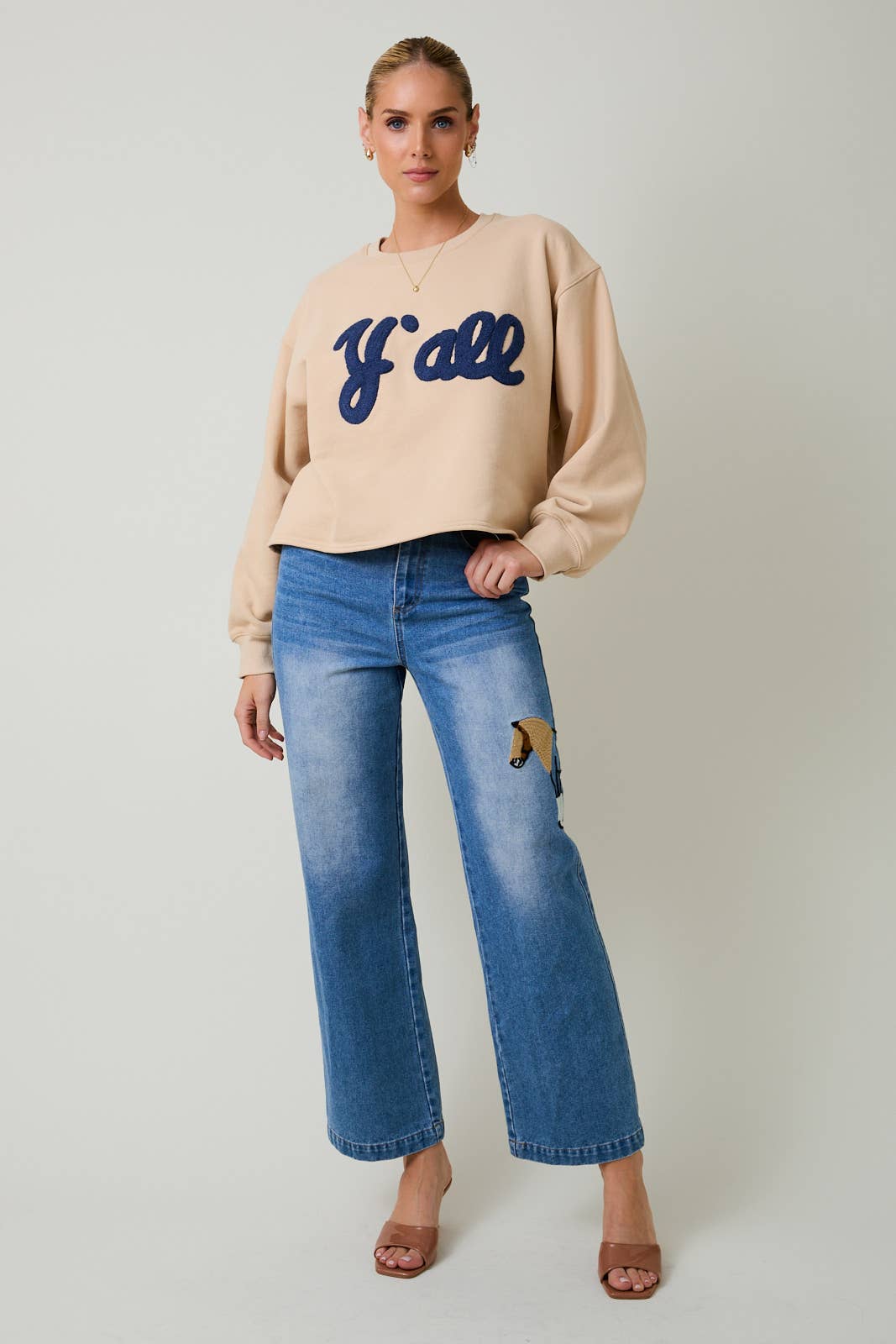 CREW NECK "Y'ALL" FLOCKED SWEATSHIRT