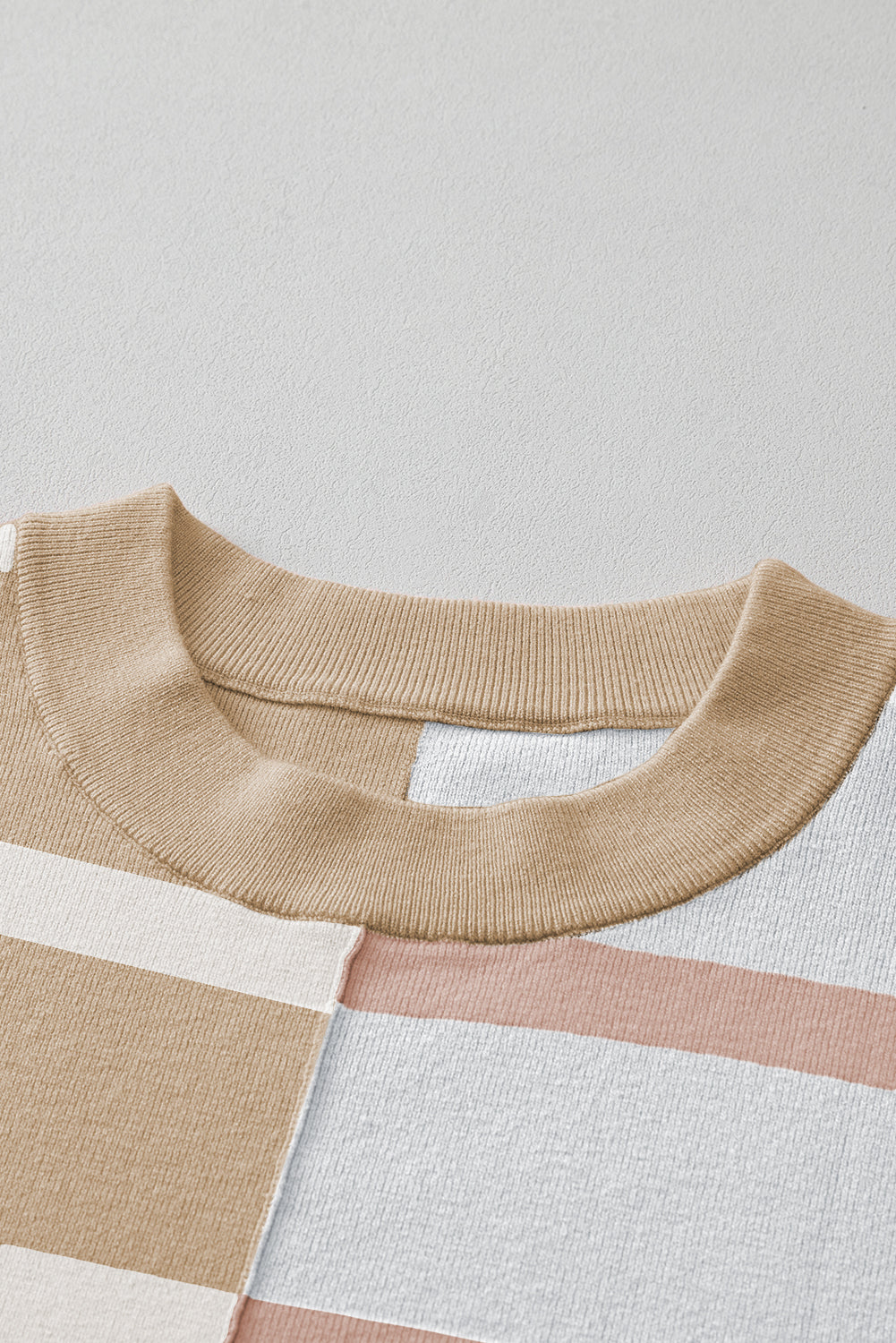 Pink Striped Colorblock Drop Shoulder Sweater