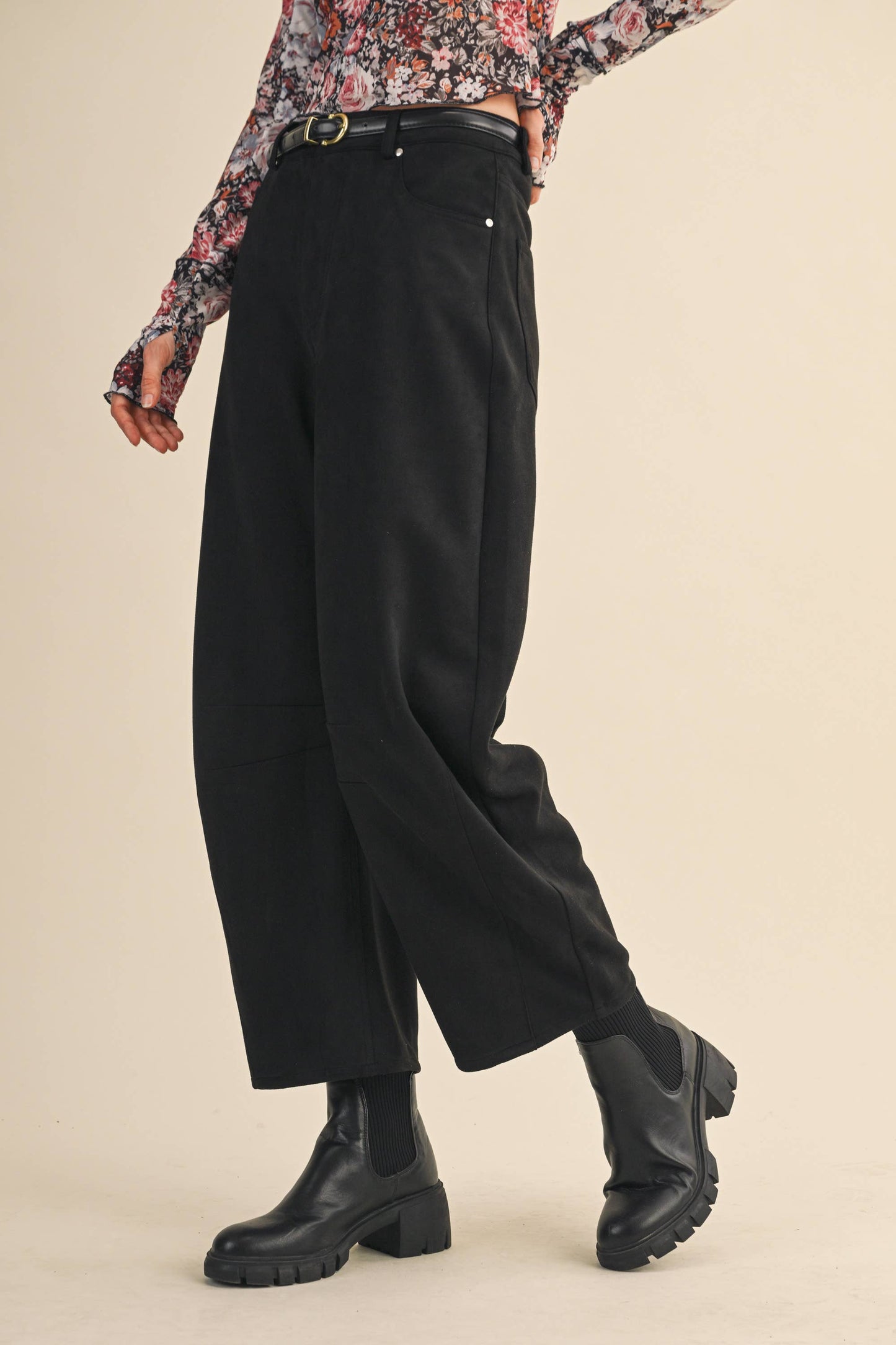 SUEDE BARREL PANTS