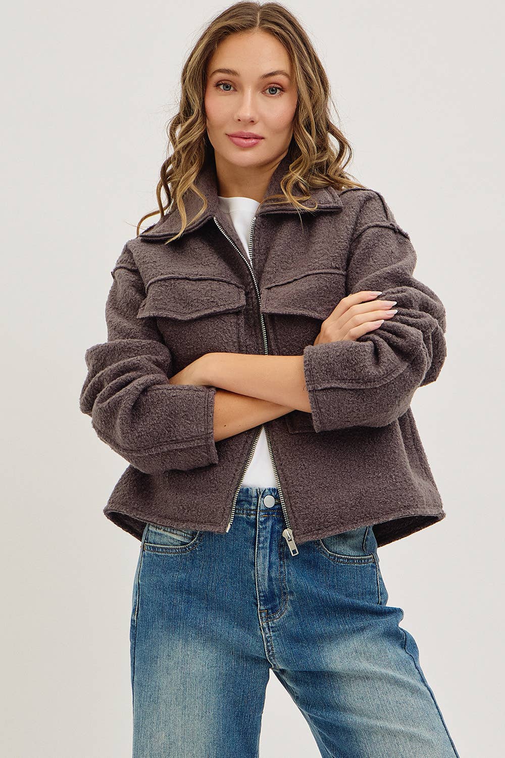 TEXTURED BOMBER JACKET/OUTERWEAR