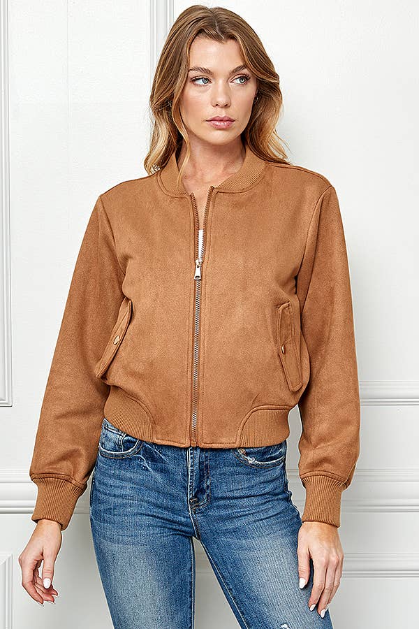 Women's Faux Suede Bomber Jacket