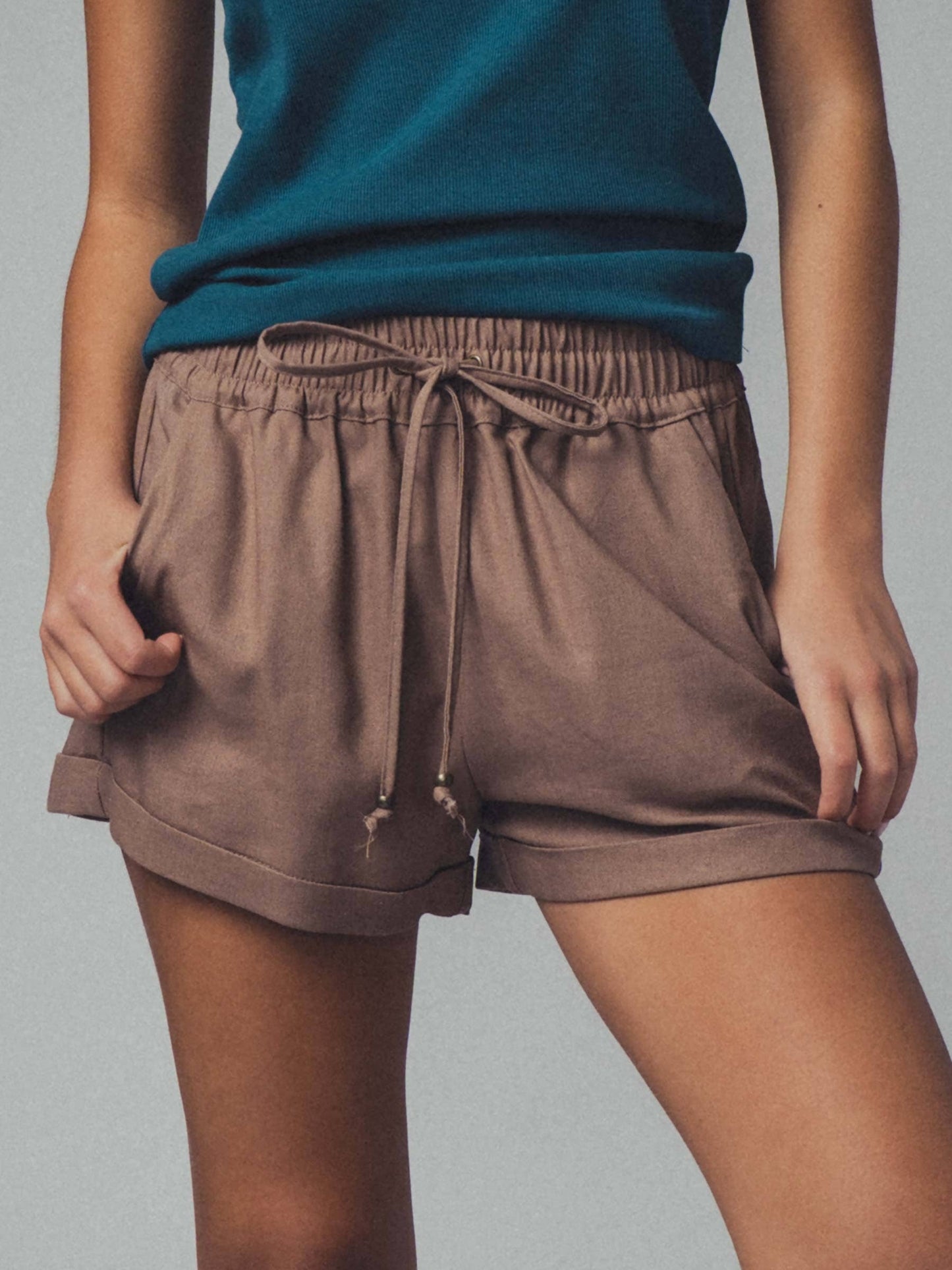 Viscose Linen Blend Drawstring Shorts