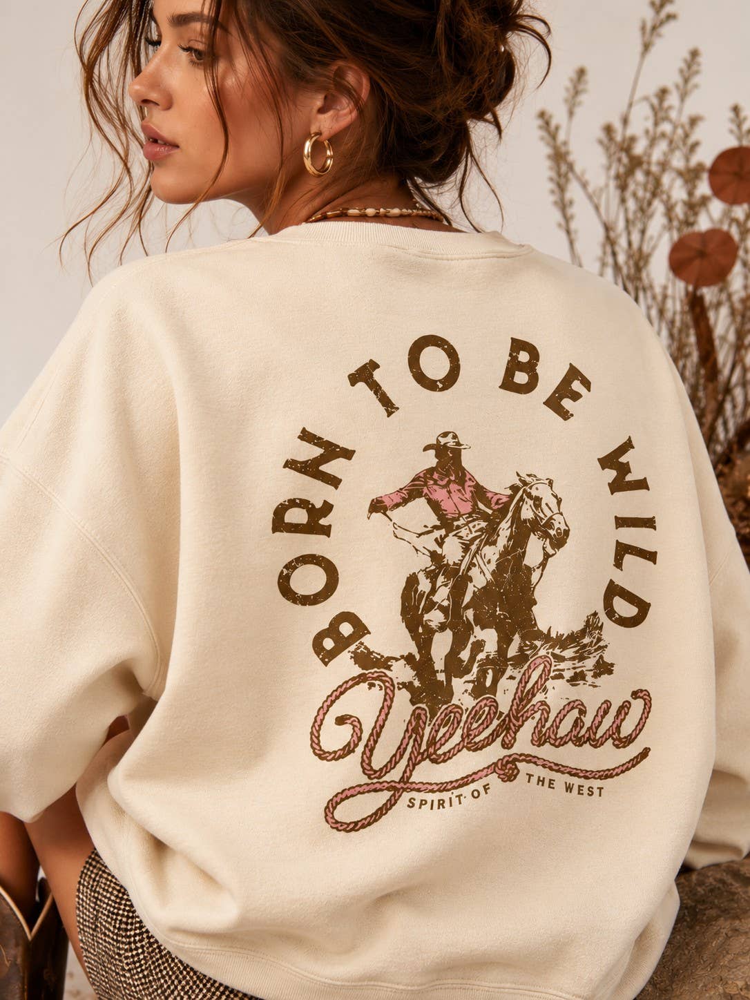 Born to be Wild Western Front and Back Graphic Sweatshirt