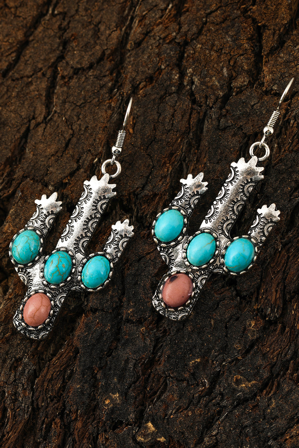 Light Blue Turquoise Decor Cactus Drop Earrings