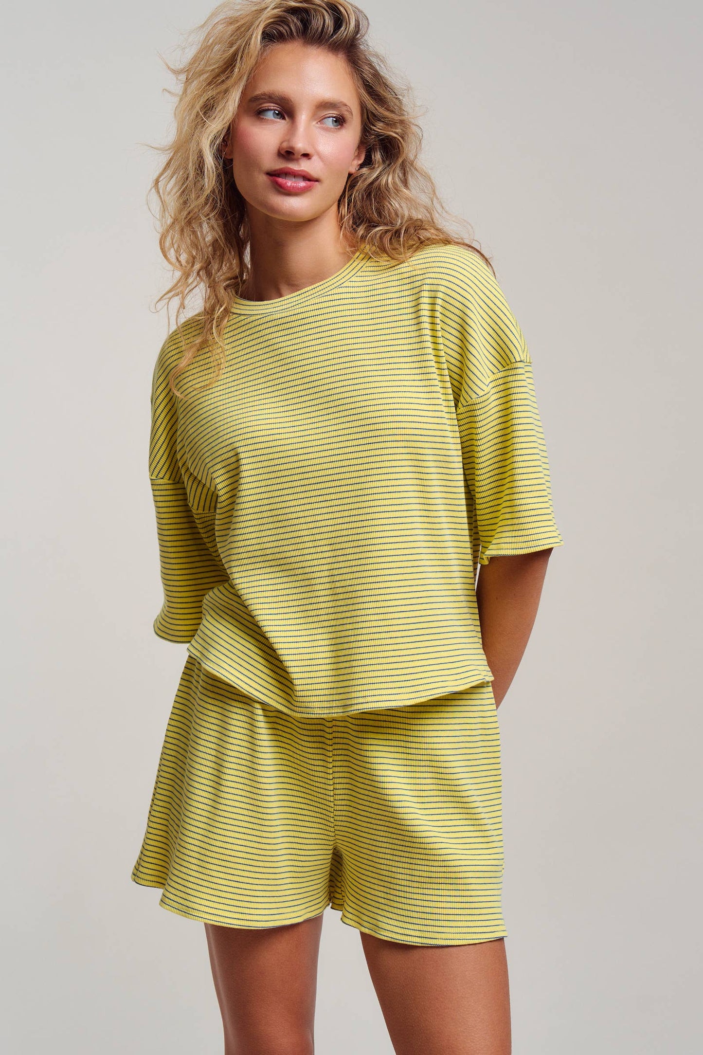 Striped Knit Two-Piece Lounge Set Boxy Tee