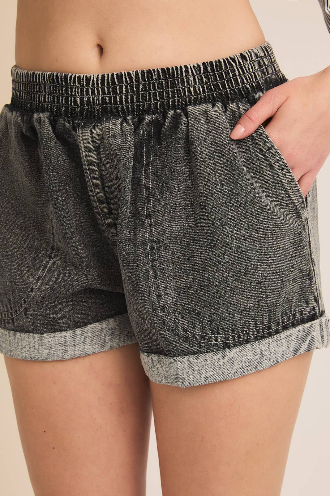 WASHED ROLL UP DENIM SHORTS