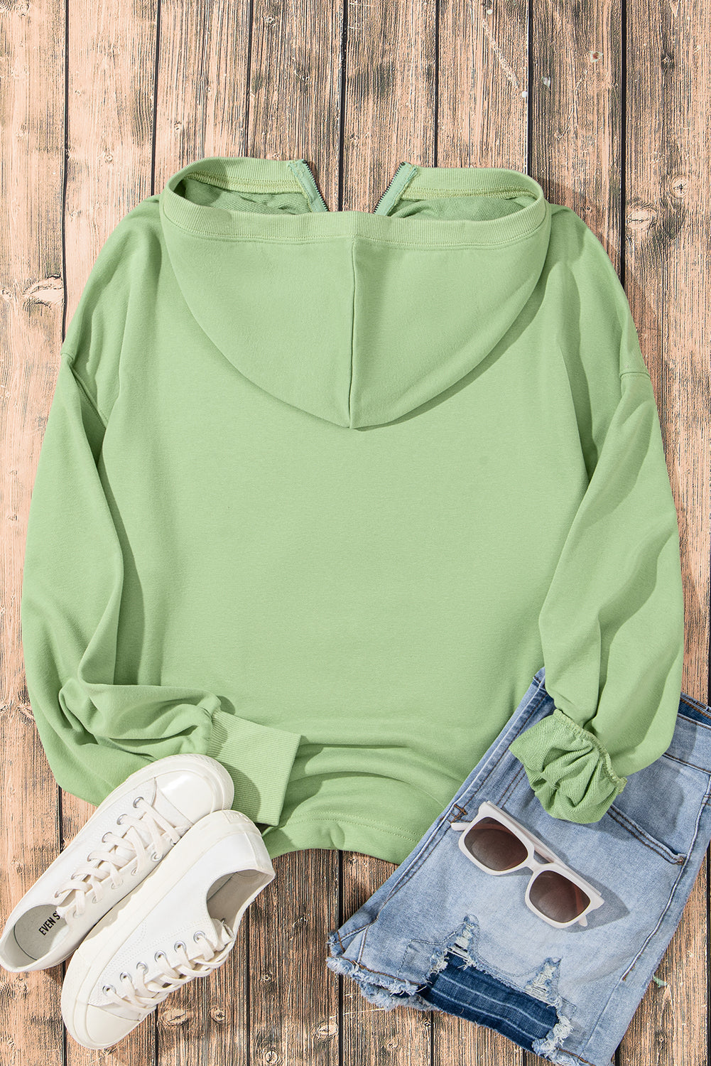 Parchment Kangaroo Pocket Half Zipper Oversized Hoodie