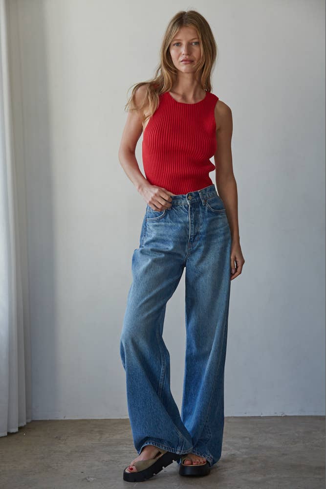 Knit Sweater Cotton Acrylic Ribbed Sleeveless Top