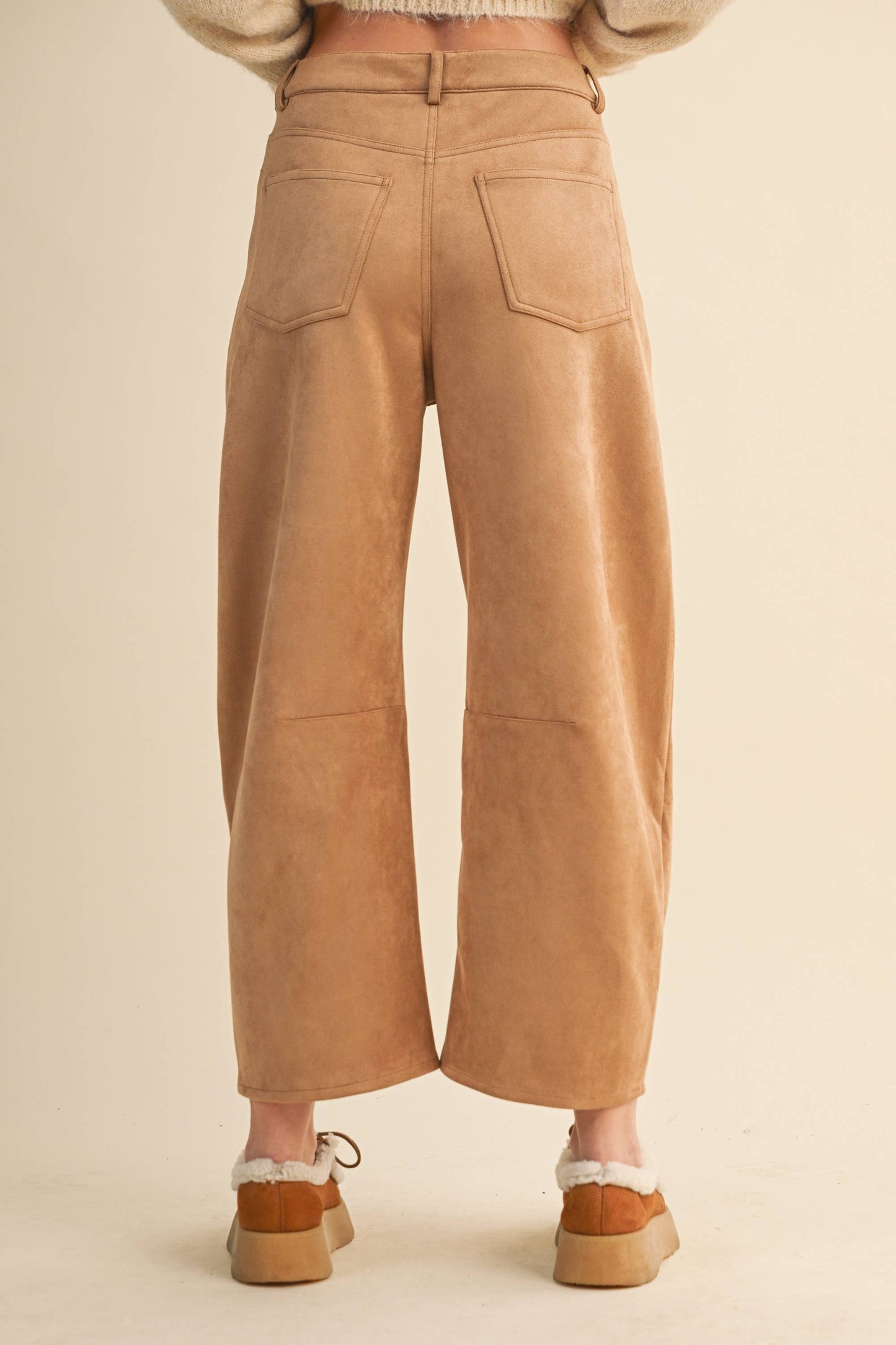 SUEDE BARREL PANTS