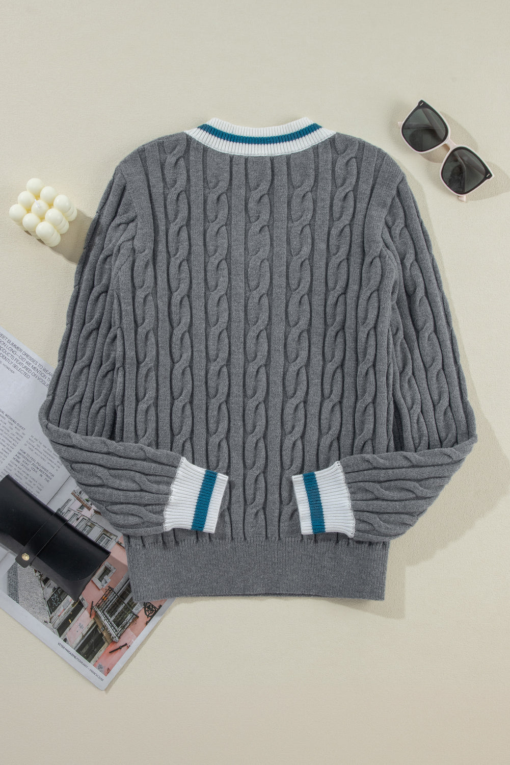 Medium Grey Contrast rib Fried Dough Twists Sweater