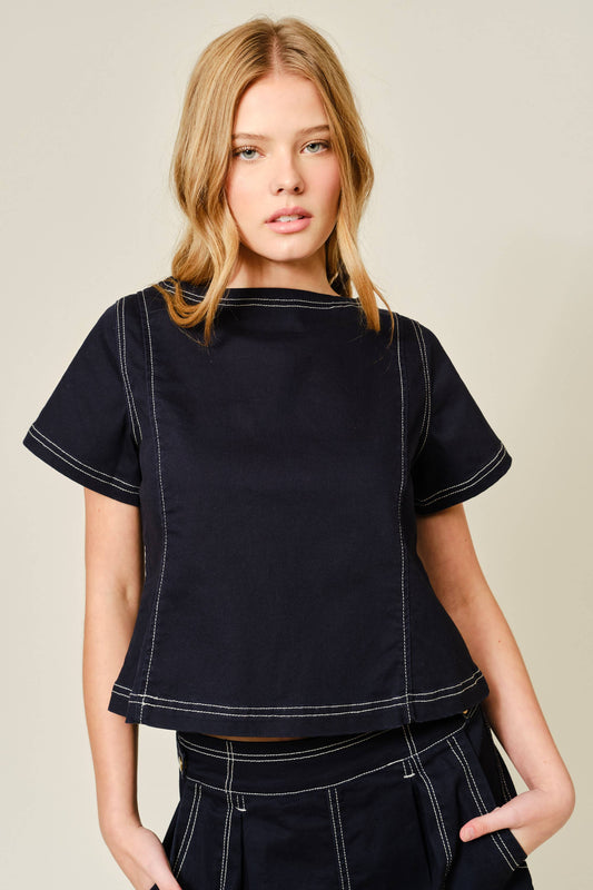 SUPER STRETCH A LINE BOAT NECK COTTON TOP
