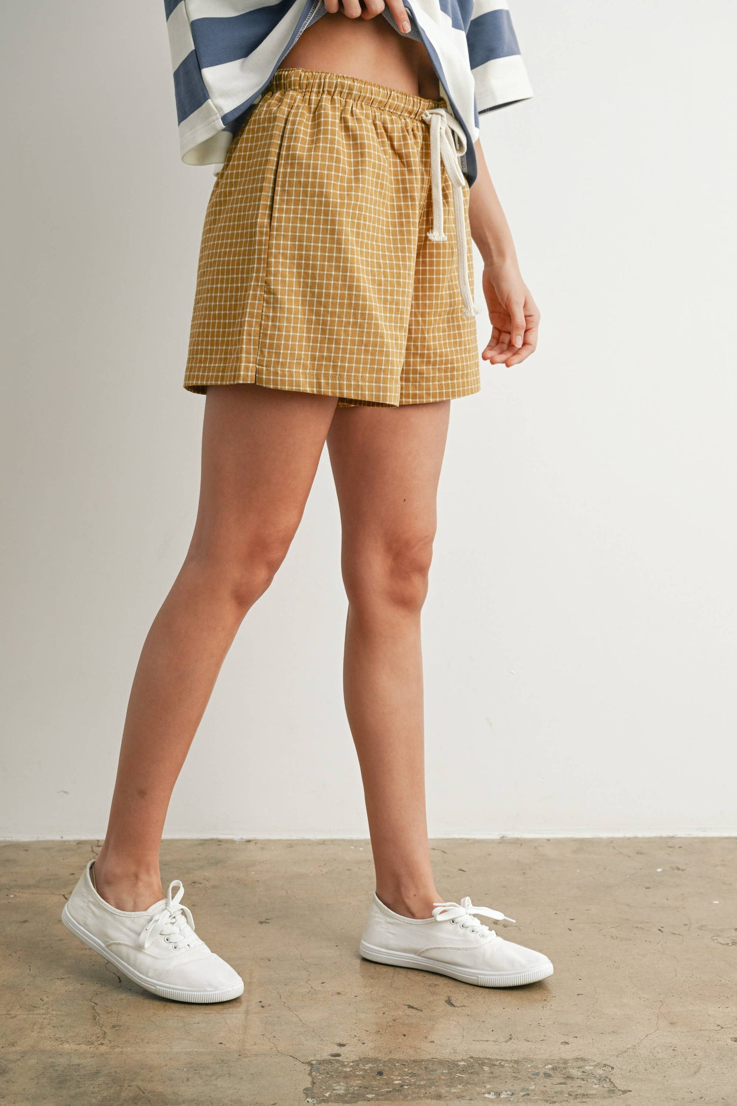 ELASTIC DRAWSTRING CHECK BOXER SHORTS - BMP7450