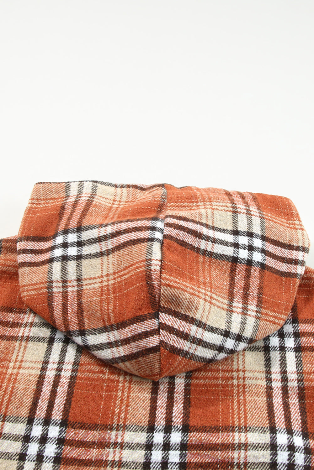 Orange Snap Button Sherpa Lined Hooded Flannel Jacket