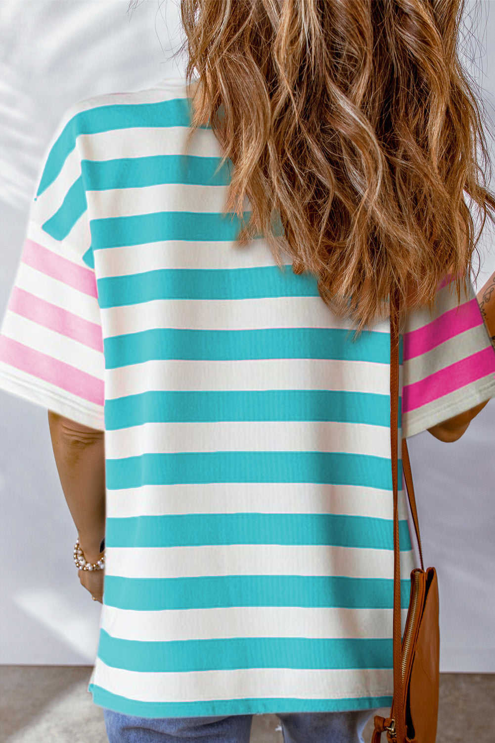 Orange Stripe Patch Pocket Drop Sleeve Slits T Shirt