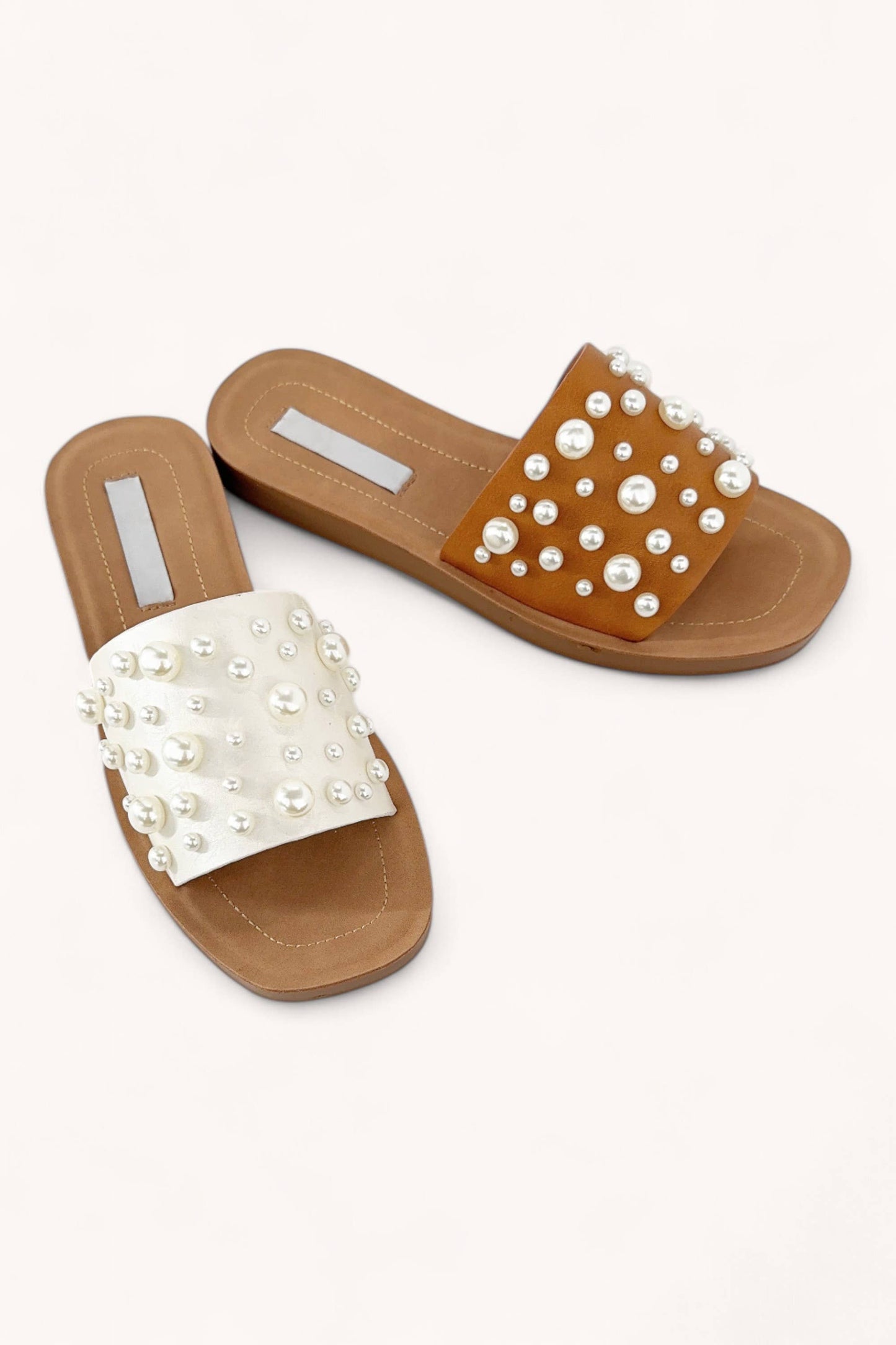 PEARL BEADS EMBELLISHED SLIP-ON SANDALS