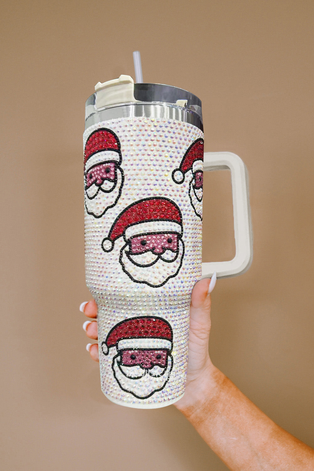 Rose Red Christmas Santa Printed Diamond Water Cup