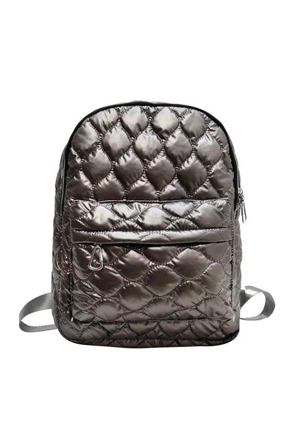 Silvery Solid Color Quilted Zipped Backpack