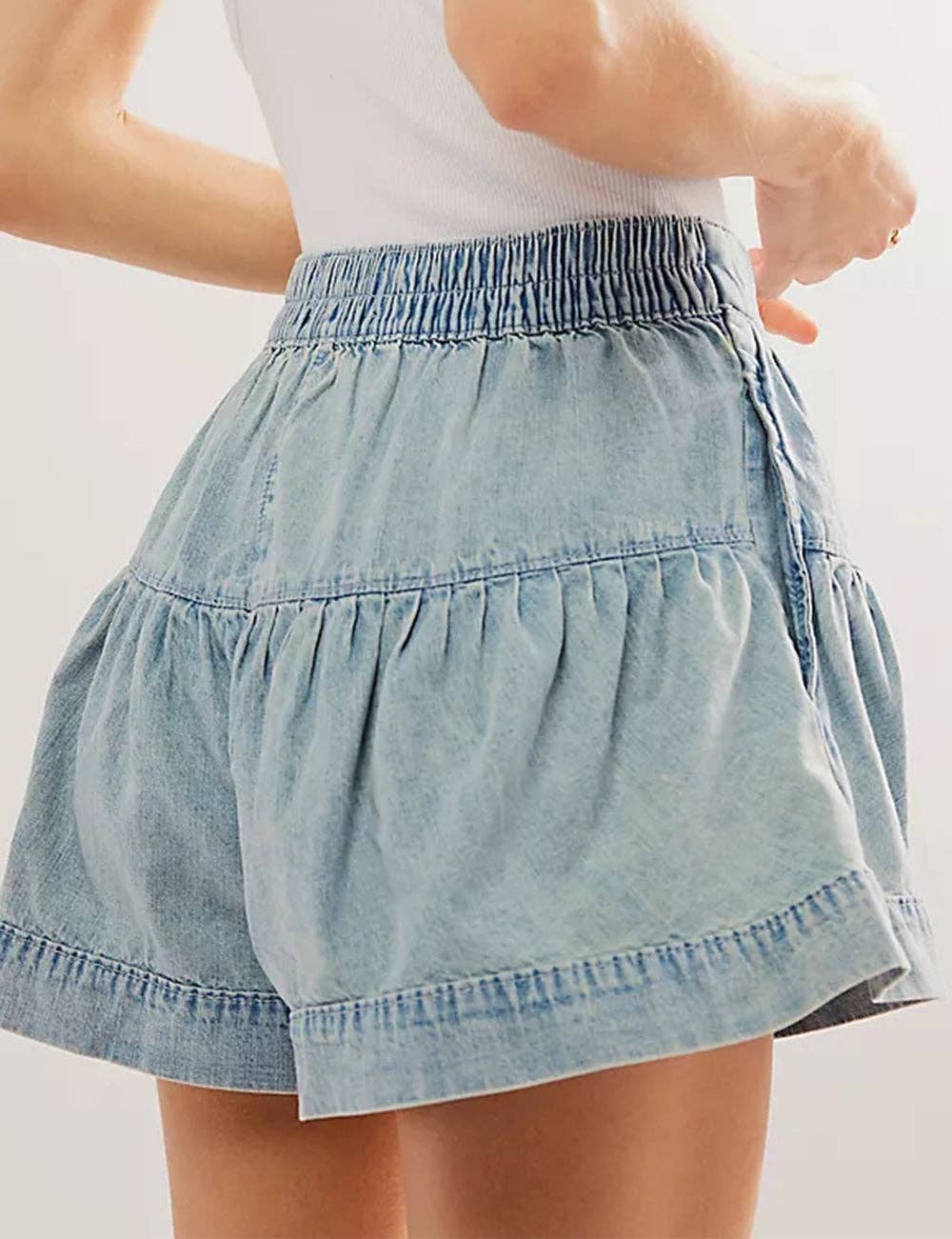 Ladies Solid Color Cotton Denim Shorts SKS408