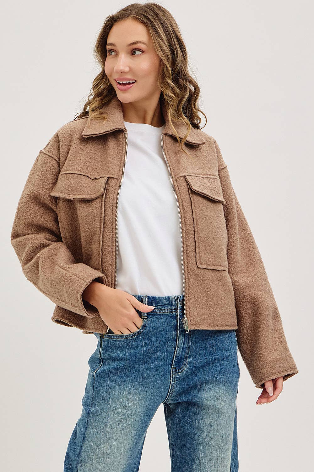 TEXTURED BOMBER JACKET/OUTERWEAR