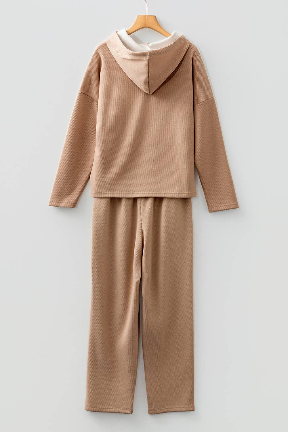 Drawstring Pullover Hoodie and High Waist Pants Corduroy Set