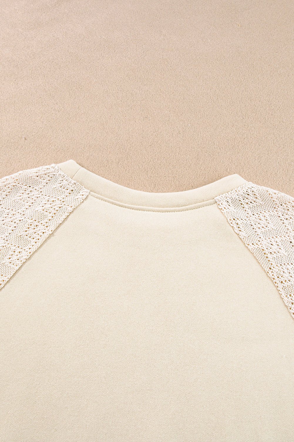 Parchment Eyelet Knit Patchwork Raglan Sleeve Sweatshirt