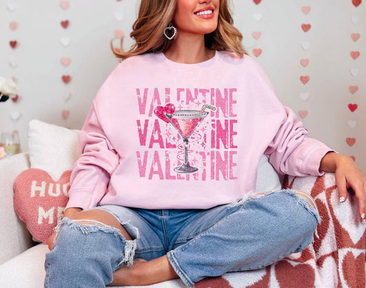 Preppy Faux Glitter Valentine Cocktail Stacked Sweatshirt